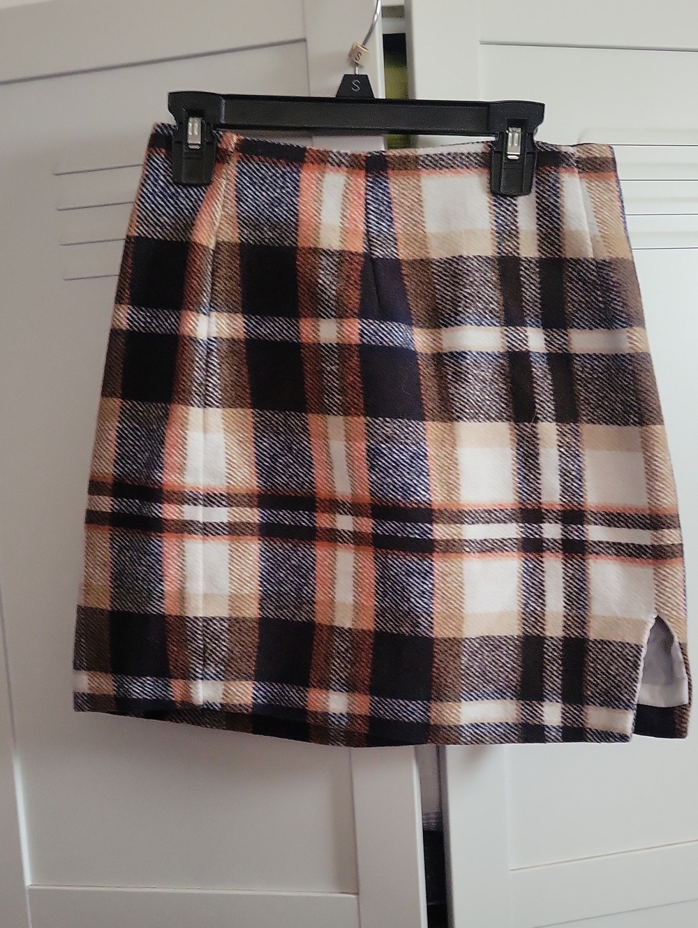 Plaid Mini Skirt in Black, Brown & Cream